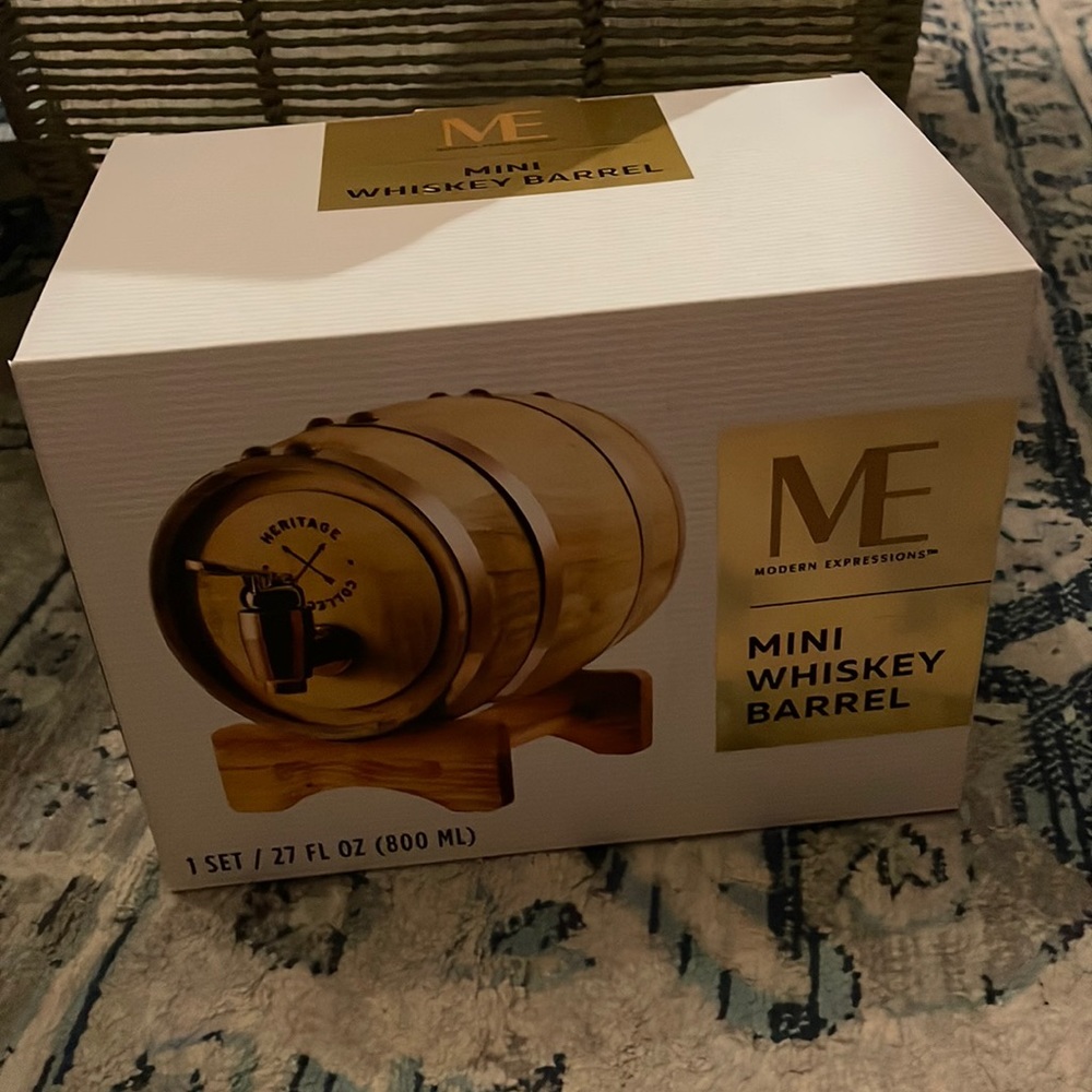 Mini whiskey barrel. New in box, never opened